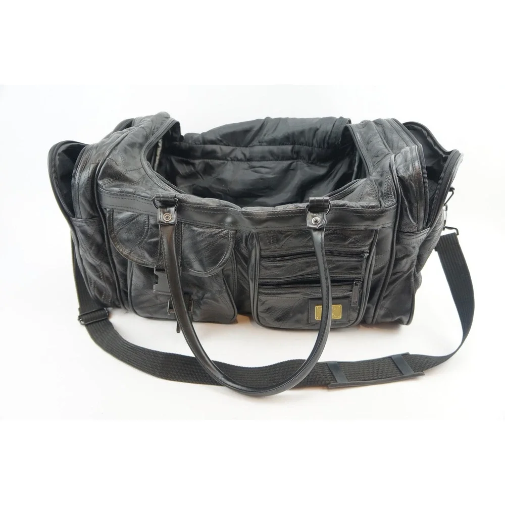GC Pioneer Express Black Patchwork Leather Duffel Bag Travel Weekender Carry On